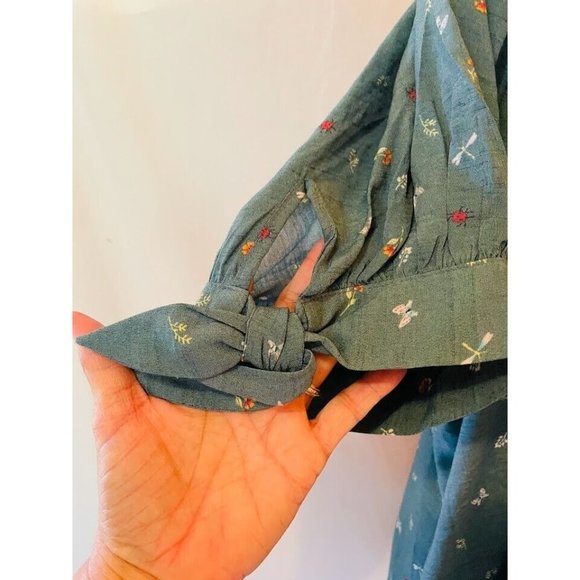 Lauren Conrad Top Shirt Peasant  Women’s  Size XXL Flower Butterfly Green Boho - Picture 4 of 10